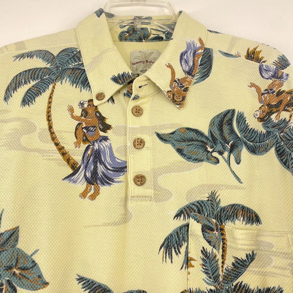 Vtg Tommy Bahama Polo Relax‎ Shirt Men’s Large Hawaiian Hula All Over Print
